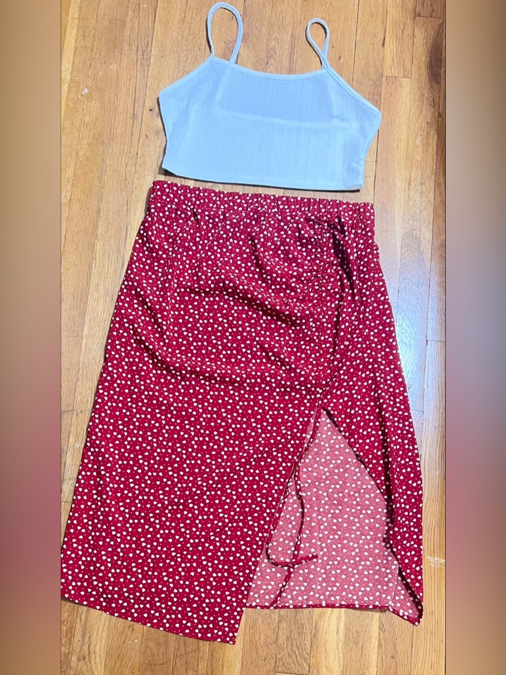Cami Top & All Over Heart Print Skirt Two-piece Set